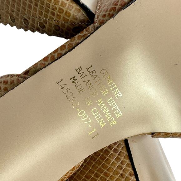 Colin Stuart Tan Faux Snakeskin Leather Peep Toe Heels Classic Pumps Size 11 - Picture 4 of 6